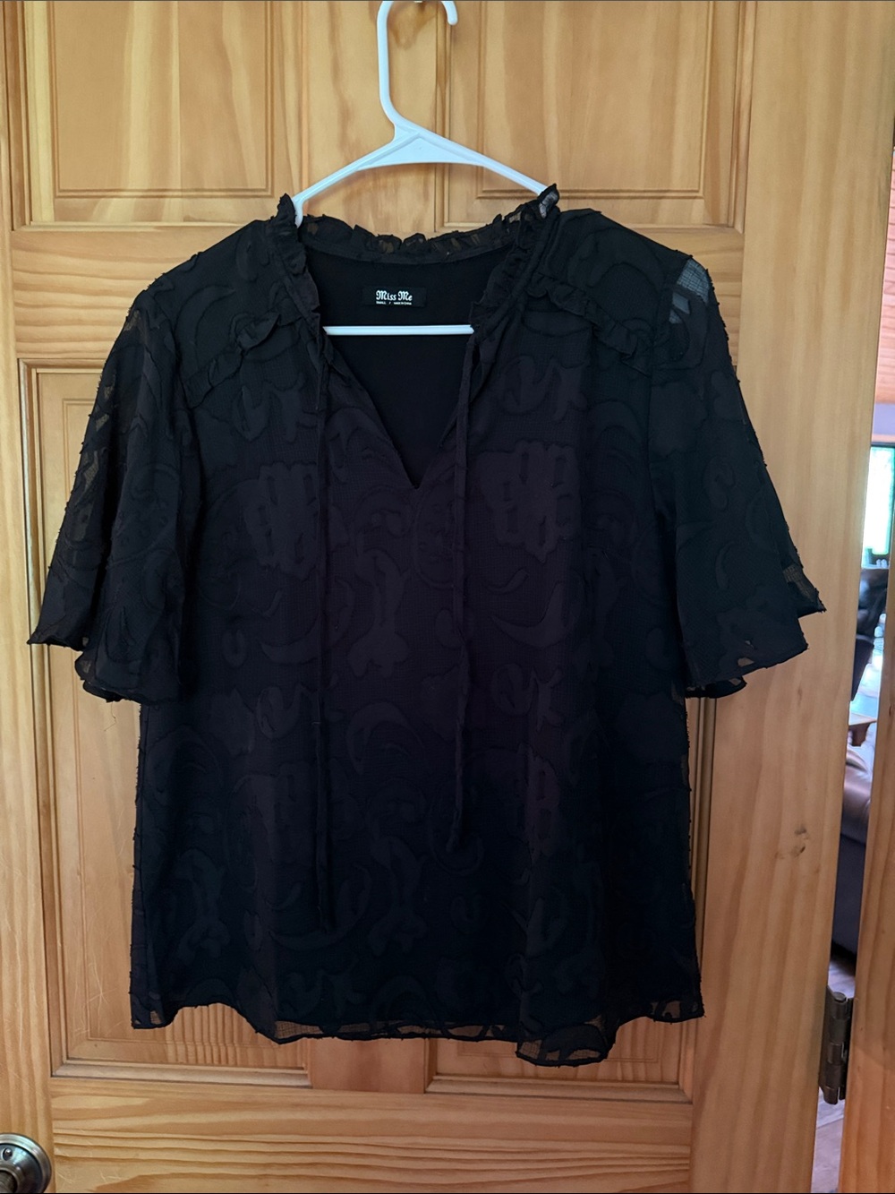 Miss Me Black Textured V-Neck Short Sleeve Blouse